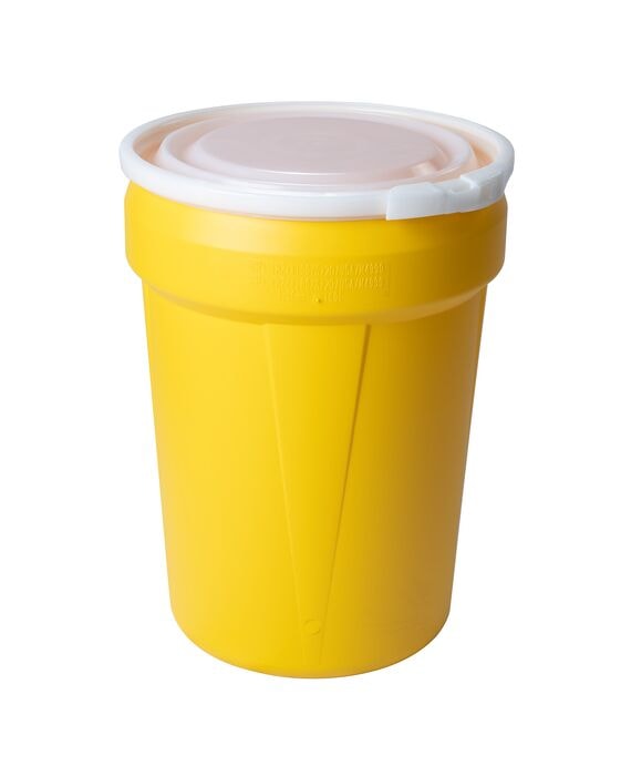 30 Gallon, Plastic Lever-Lock,  Lab Plastic Barrel Drum , Yellow - 1601
