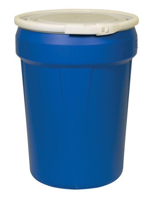 30 Gallon, Plastic Lever-Lock, Lab Pack Open Head Plastic Barrel Drum, Blue - 1601B