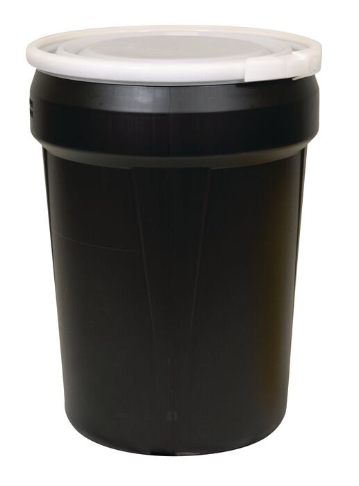 30 Gallon, Plastic Lever-Lock, Lab Pack Plastic Barrel Drum, Black - 1601BLK