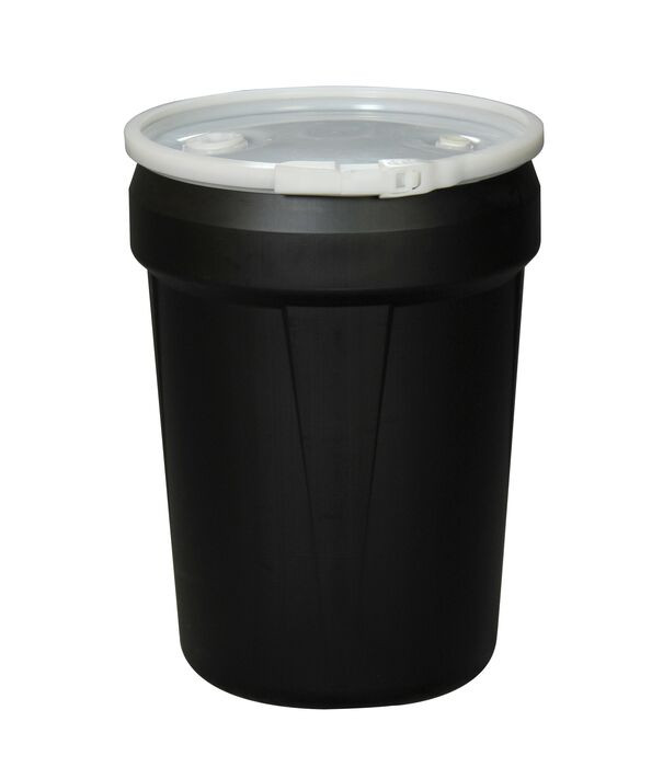 30 Gallon, Plastic Lever-Lock, Lab Pack Open Head Plastic Barrel Drum with 1x2" and 1x3/4" Bung Holes, Black - 1601BLKBG