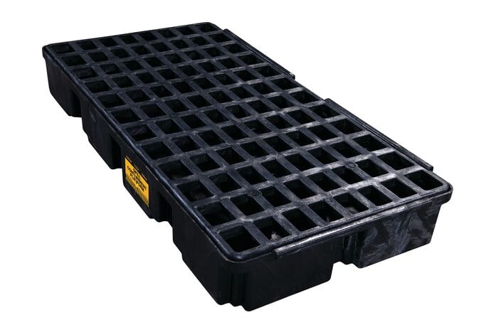 2 Drum, 30 Gallon Sump Capacity, Modular Spill Containment Platform with Drain, Black - 1632BD