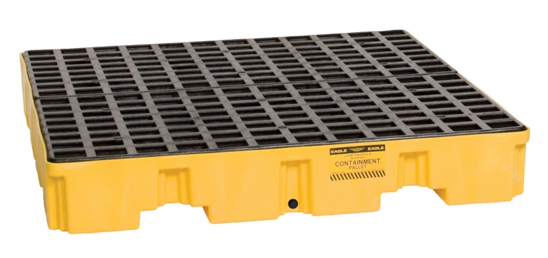 4 Drum Plastic Pallet With Drain, Yellow - 1645