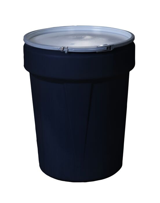 40 Gallon, Metal Lever-Lock, Lab Pack Plastic Barrel Drum, Black - 1651MBLK