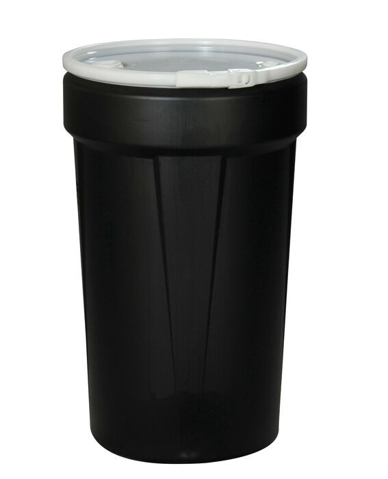 55 Gallon, Plastic Lever-Lock, Lab Pack Open Head Plastic Barrel Drum with 1x2" 1x3/4" Bung Holes, Black - 1655BLKBG