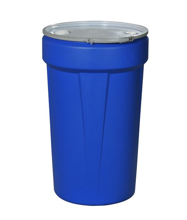 55 Gallon,  Metal Lever-Lock, Plastic Barrel Drum with 1x2" and 1x3/4" Bung Holes, Blue - 1655MBBG