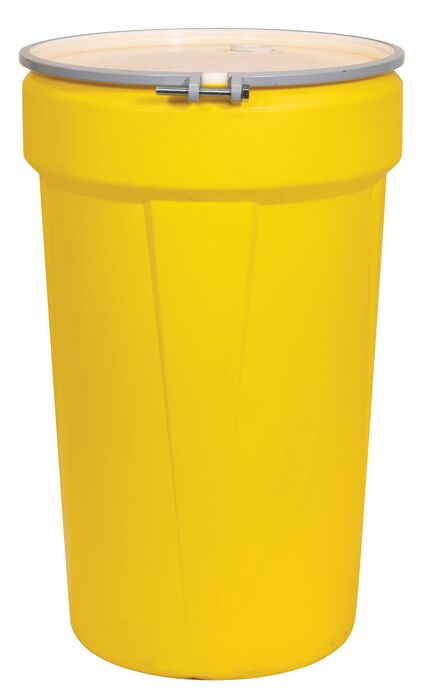 55 Gallon,  Metal Bolt Rings, Lab Pack Open Head Plastic Barrel Drum with 1x2" and 1x3/4" Bung Holes, Yellow  - 1655MBRBG
