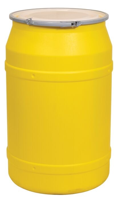 55 Gallon, Metal Lever-Lock, Lab Pack Salvage Plastic Drum Barrel, Yellow - 1656M