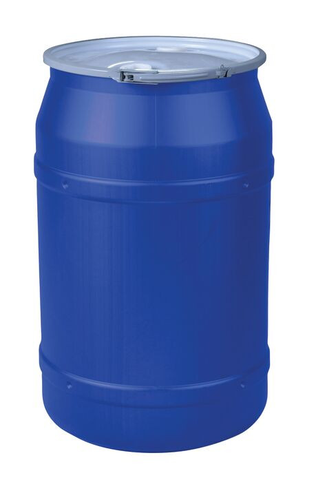 55 Gallon, Metal Lever-Lock, Lab Pack Open Head Plastic Barrel Drum with 2x2" Bung Holes, Blue - 1656MBBG2