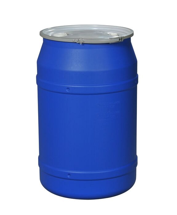 55 Gallon, Metal Lever-Lock, Plastic Barrel Drum with 1x2" and 1x3/4" Bung Holes, Blue - 1656MBBG