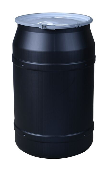 55 Gallon, Metal Lever-Lock, Lab Pack Plastic Barrel Drum with 2x2" Bung Holes, Black - 1656MBKBG2