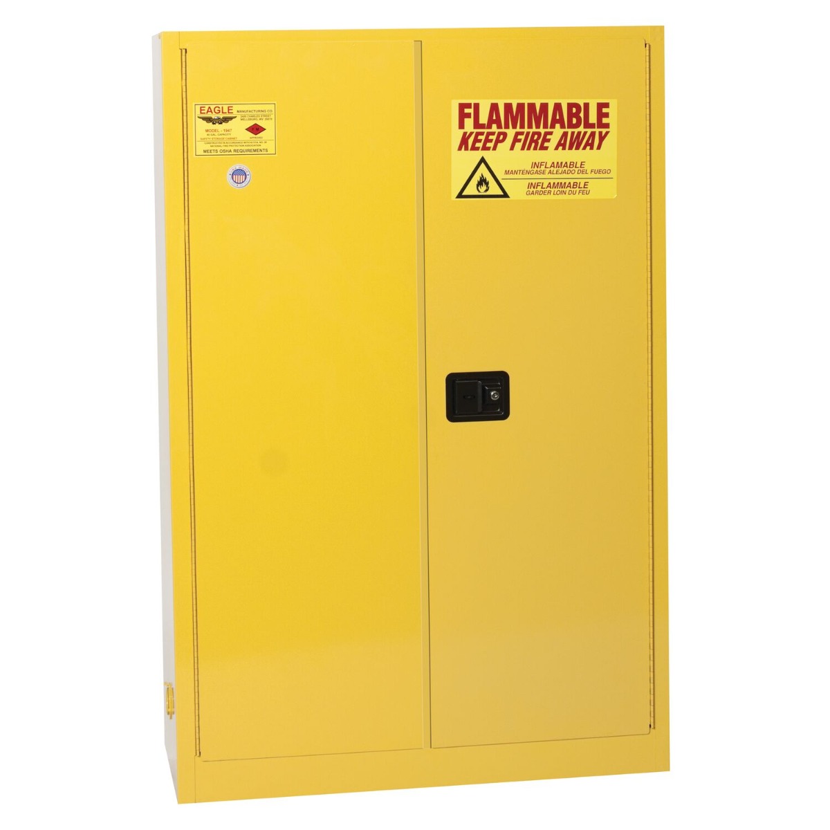 45 Gallon Fire Cabinet, 2 Shelves, 2 Doors, Manual Close, Yellow - 1947X